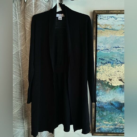 M Magaschoni Open Cardigan Sweater Sz Medium Black Lace Up Sleeves - Picture 1 of 9